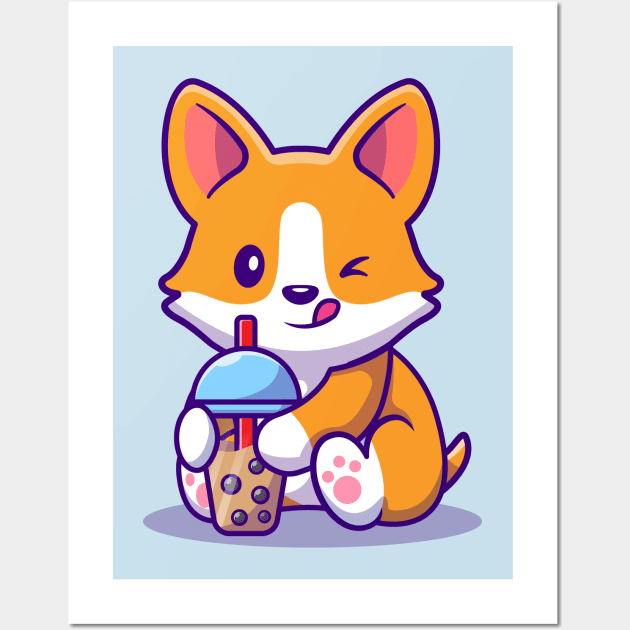 Cute Corgi Drink Milk Tea Boba Wall Art by Catalyst Labs